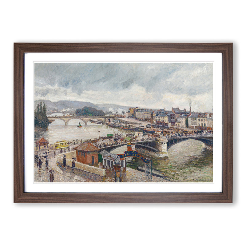 The Pont Boieldieu by Camille Pissarro - Picture Frame Painting, 36cm H x 48cm W x 2cm D, Walnut Framed