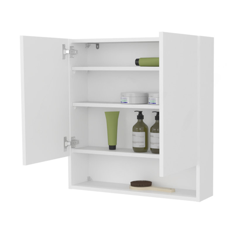 Wall-Mounted Medicine Cabinet, Two Doors, Three Interior Shelves, Modern Bathroom Storage Unit