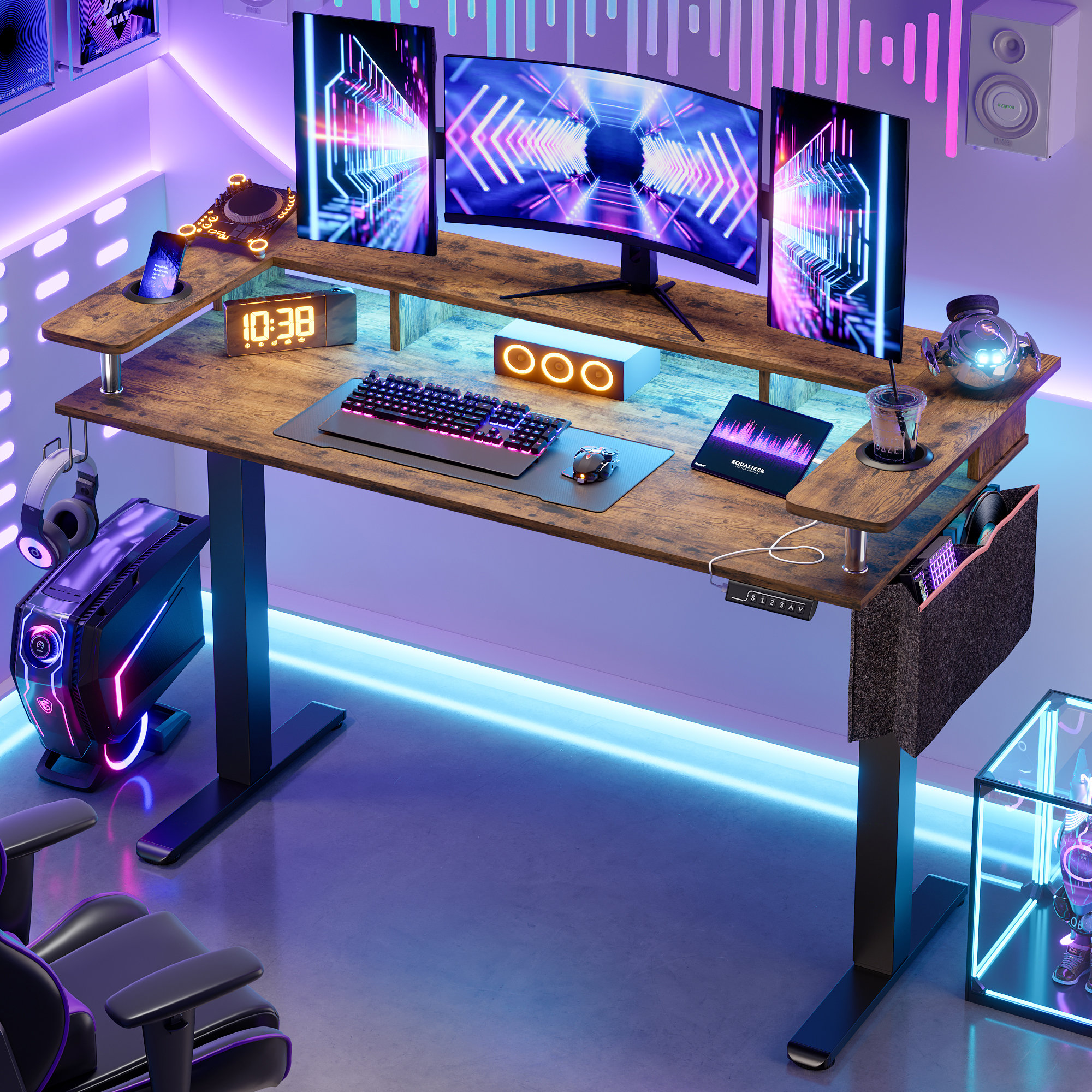 Labelle 58.1'' W Standing Desk Adjustable Height, LED Gaming Sit and Stand  Desk With Monitor Stand