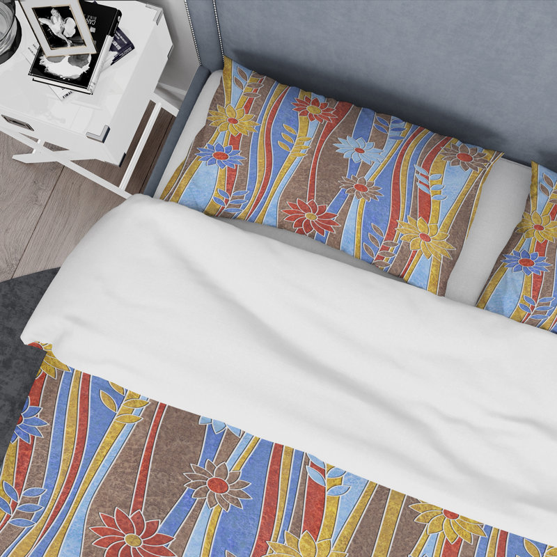 Full/Queen Blue and Gray Abstract Microfiber Duvet Cover Set