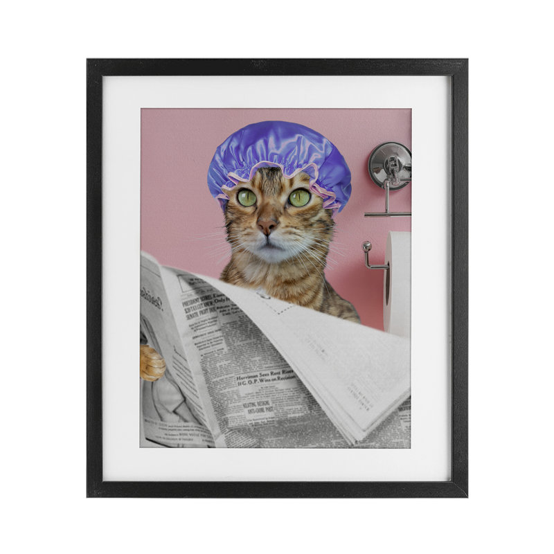 «Showercap Cat d'humour de salle de bain», reproduction sous verre, conception de Jesse Keith, H 16 po x l 13 po