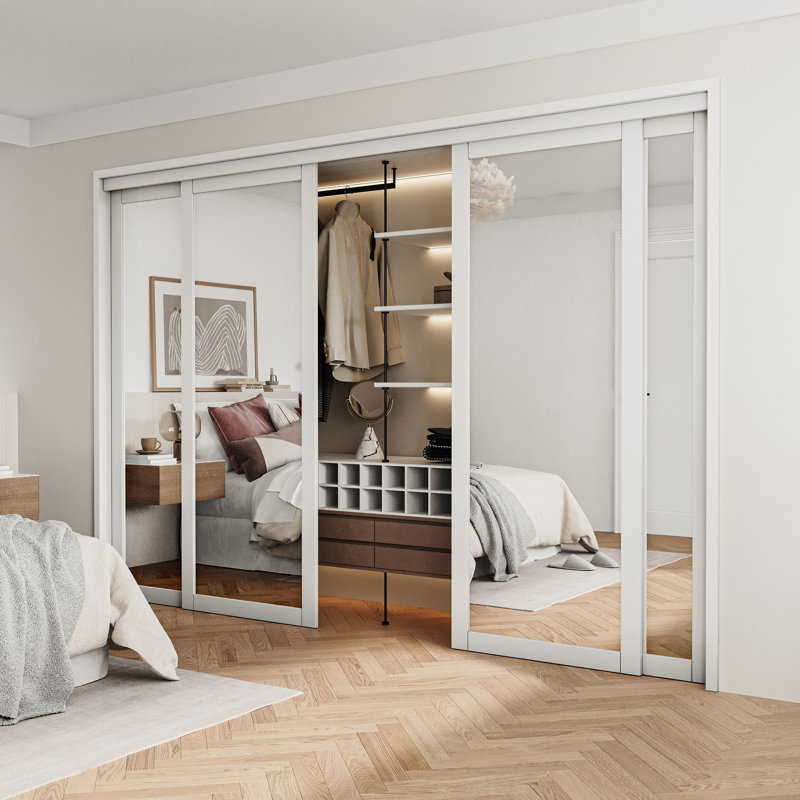 80 in. 1 Lite Mirrored Glass Double Sliding Closet Door with Hardware Kit, 120" x 80"