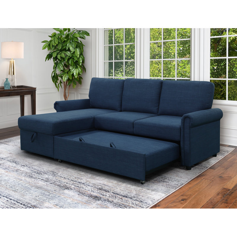 Canapé-lit et chaise longue Meriline, 100 % polyester bleu marine