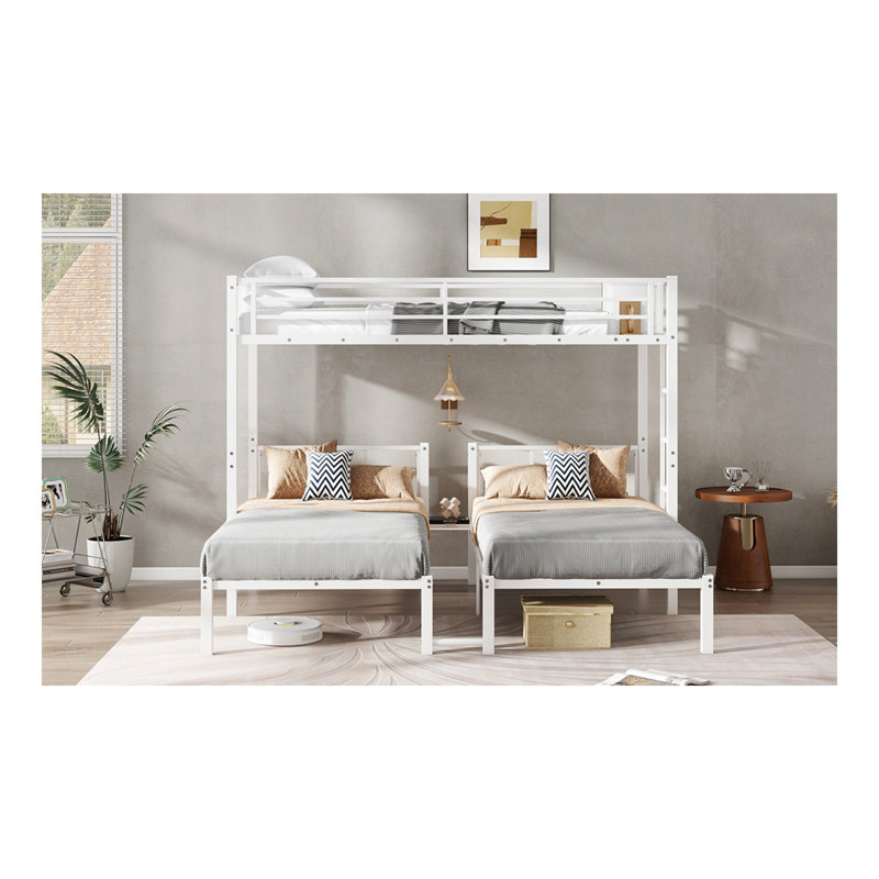 Lits simples superposés pour 3 personnes, lits superposés simples, lits superposés en métal, blanc
