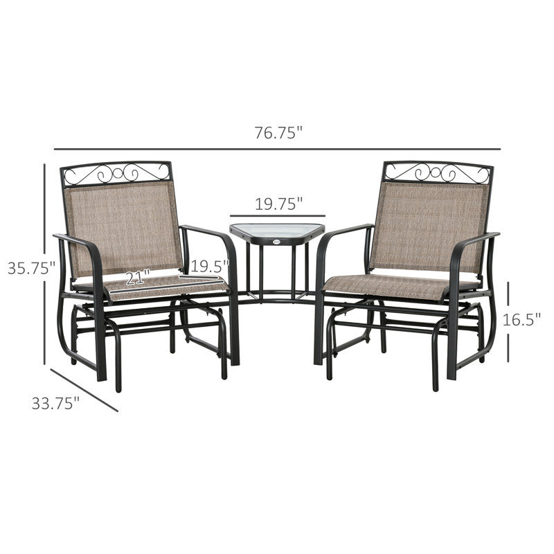 Fauteuils coulissants d'extérieur avec table basse, Brun