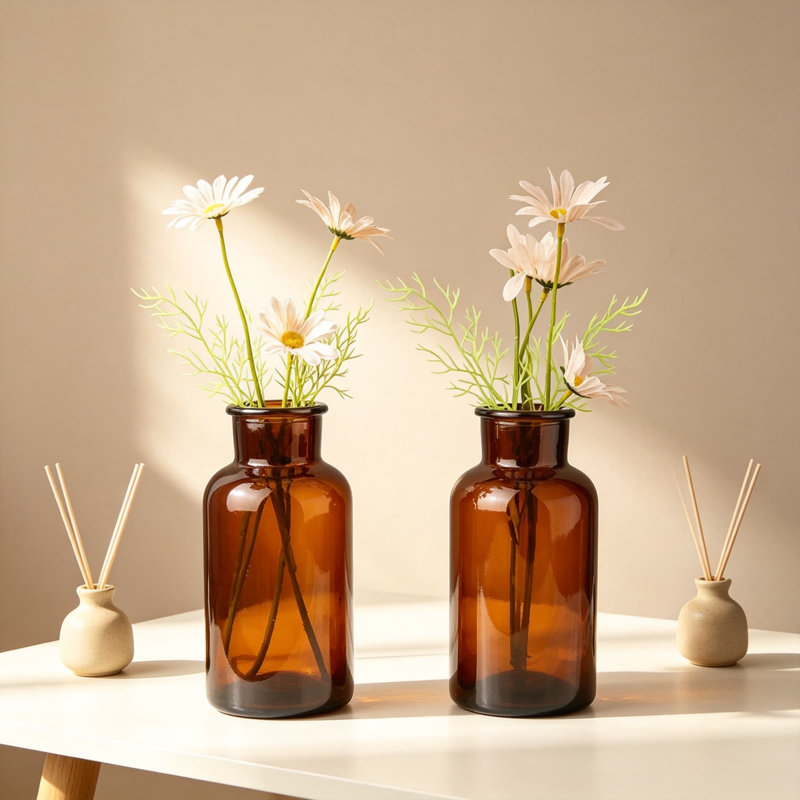 Ensemble de 6 petits vases ambrés, vases vintage en verre pour centres de table, bougeoirs, fleurs séchées, décor rustique pour mariage et intérieur
