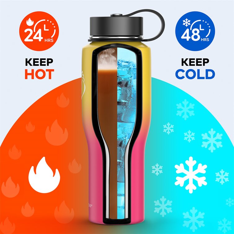 Buzio 32 oz Insulated Water Bottle with Straw Lid and Flex Cap, Double Wall Wide Mouth BPA Free Leak Proof Water Flask, Cold for 48 Hrs Hot for 24 Hrs