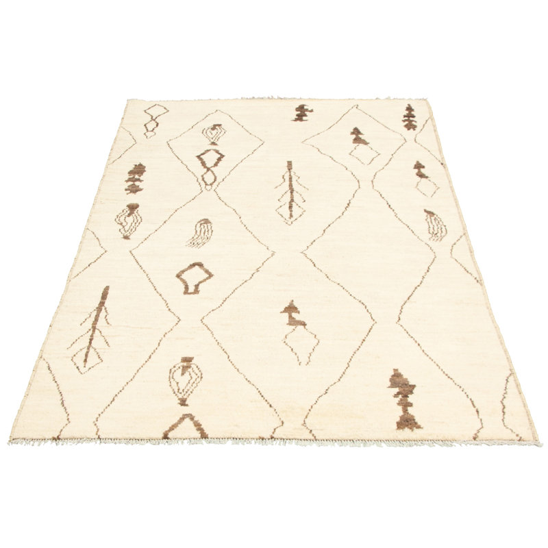 Tapis unique en laine noué à la main 5 pi x 7 pi 7 po crème Marrakech Fjodor