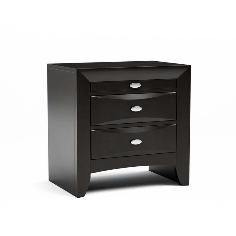Table de chevet contemporaine 1Pc Table de chevet en bois massif avec poignées 2 tiroirs, Noir