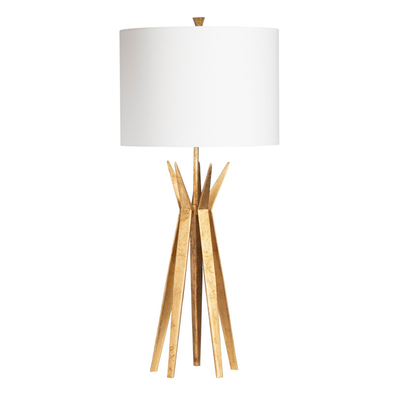 Gold Foil Angled Metal Table Lamp with White Linen Shade