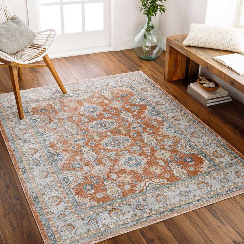Tapis orange / gris clair / bleu Traditional Design Performance, Rectangle 6 pi 7 po x 9 pi