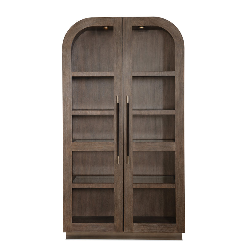 Mink Oak Veneer Lighted Display Cabinet with Metal Base