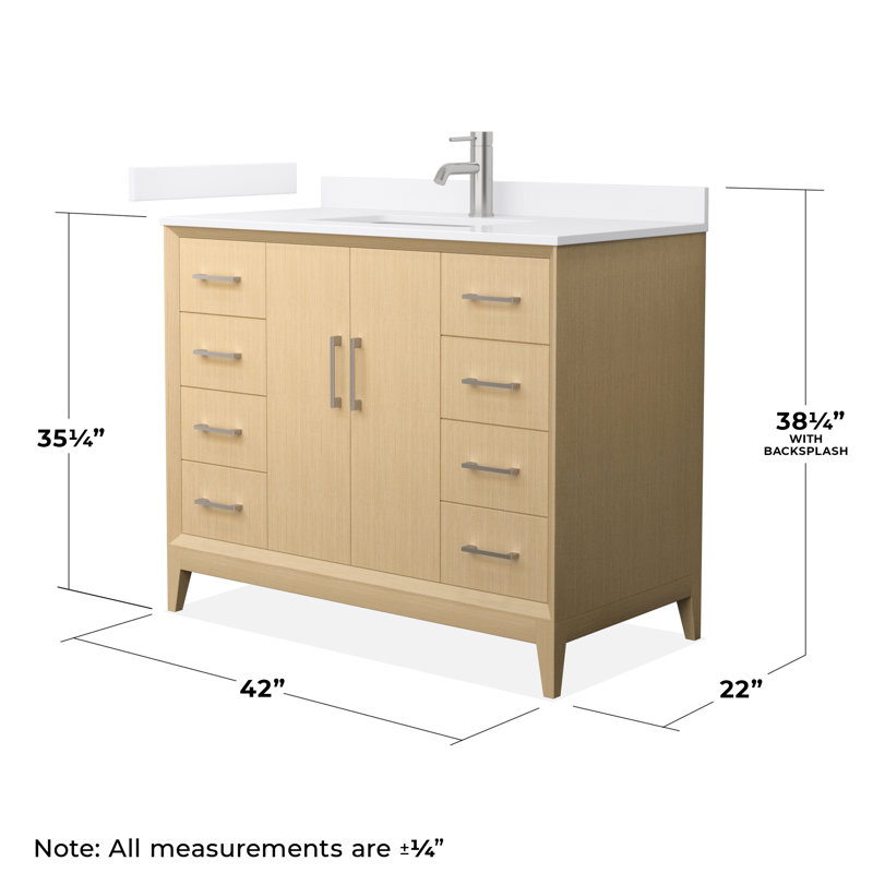 Janna 42" Freestanding Single Bathroom Vanity with Quartz Top, Brushed Nickel, Single, White Quartz