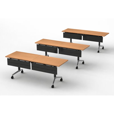 Commercial Mobile Training Tables with Integrated Power | Set of 3 | 80" Fold-Up Nesting Training Tables | Locking Casters | Conference Room & Classroom Furniture | Beech | Seats 6