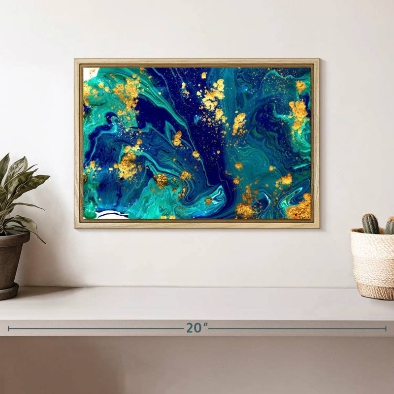 Marble Flow Keera, Floating Frame Natural Wood, 13" X 9"