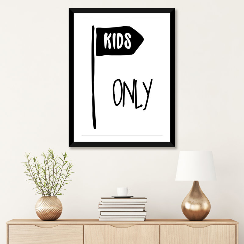Kids Only - impression d'art textuel, Blanc, H 32 po x l 24 po x P 1 po, Papier encadré noir