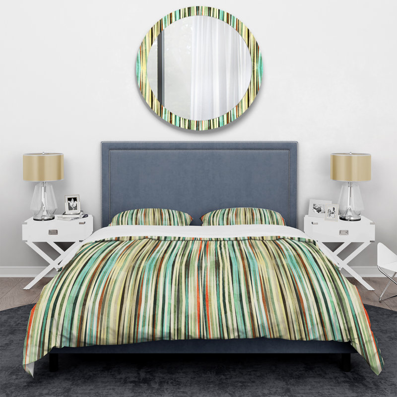 Ensemble de housse de couette en microfibre vert / blanc 3 pièces, Housse de couette pour grand lit et 2 taies décor