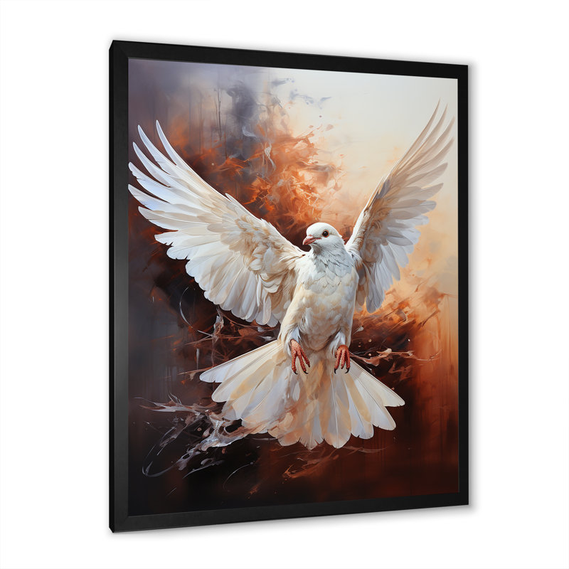 Colombe de la sérénité sur toile, H 32 po x l 16 po x P 1 po, Cadre simple noir