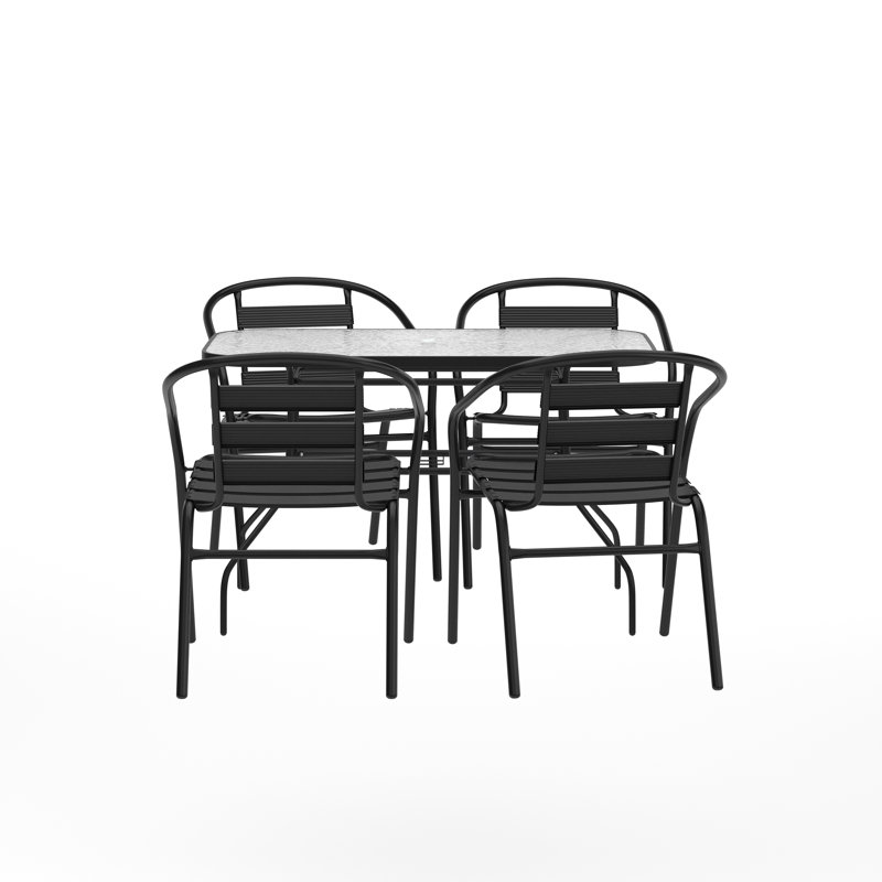Nannie Commercial Patio Dining Set With Tempered Glass Top Table And 4 Chairs