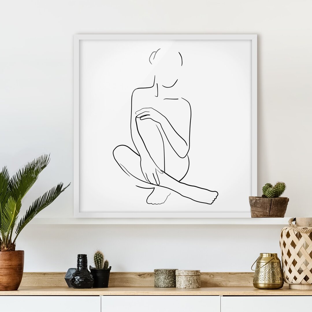 Gerahmter Grafikdruck Line Art Woman Sitting