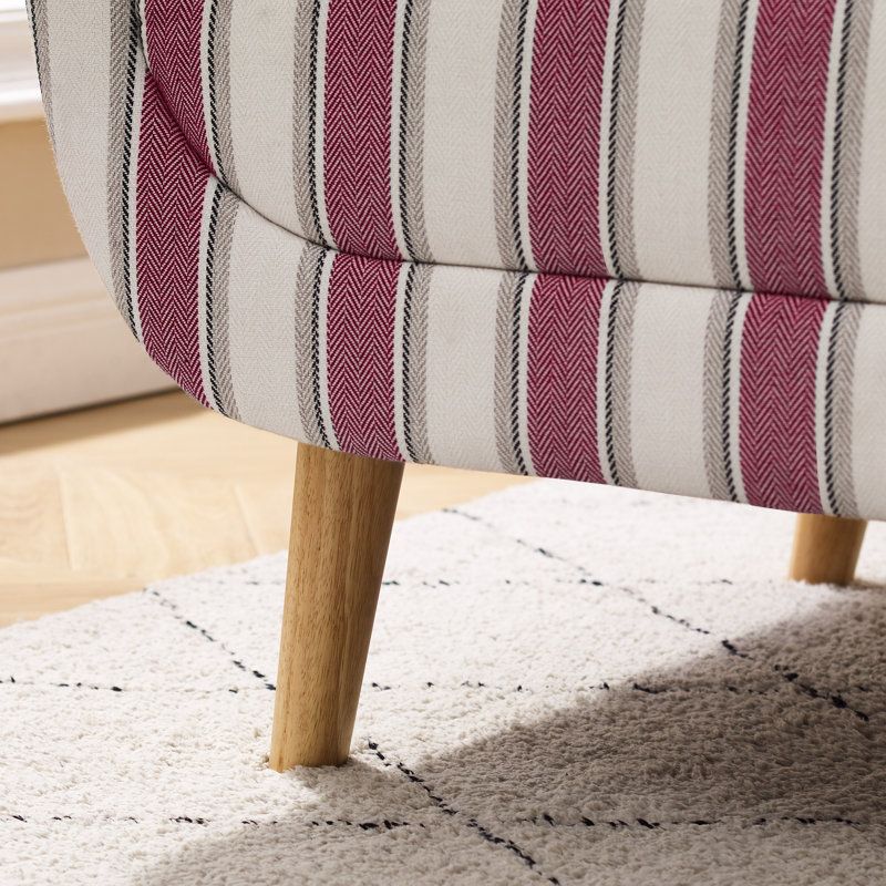 29.92" Coastal Linen Striped Fabric Upholstered Accent Chair, Armchair With Stripe Pattern, Red Striped Linen