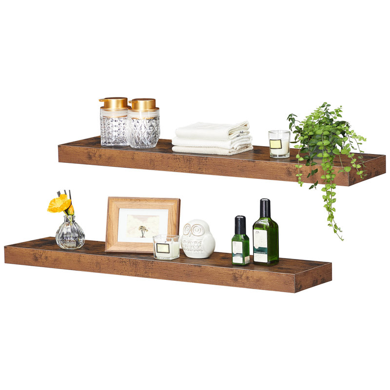 Kayleah 2 Piece Floating Shelf, 1.5" H x 31.5" W x 7.9" D, Rustic Brown