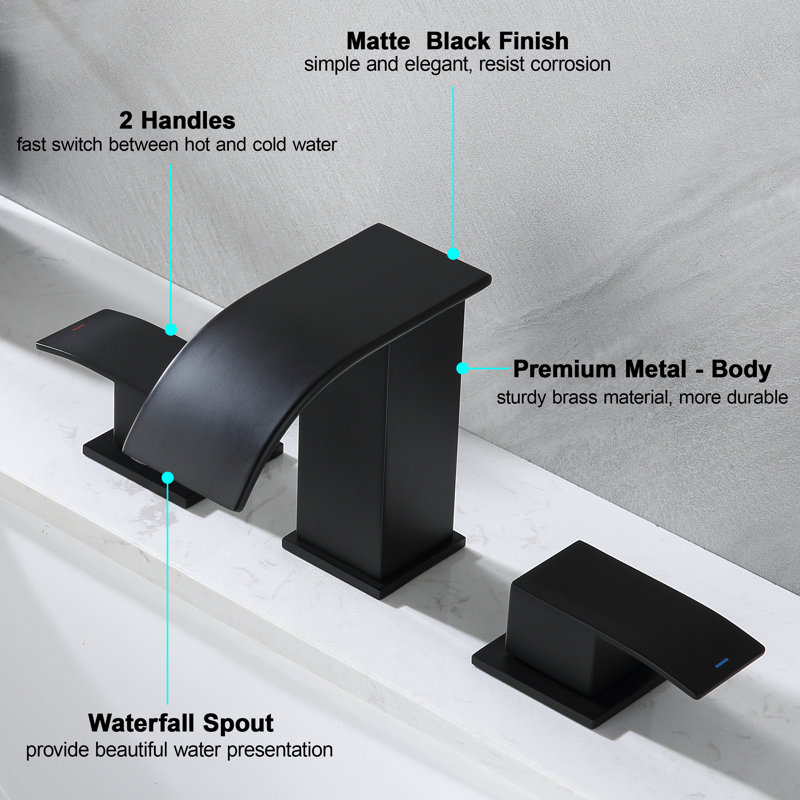 Robinet de salle de bain à 2 poignées avec drain, Noir mat