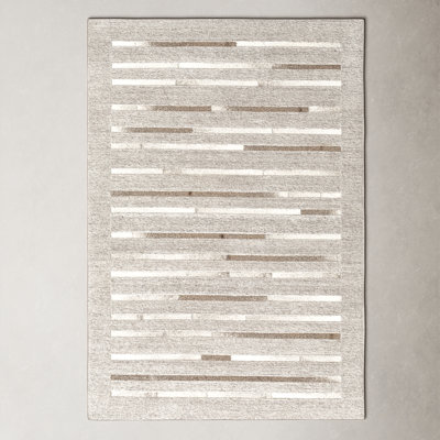 Giselle Striped Handmade Area Rug in Gray/White/Brown