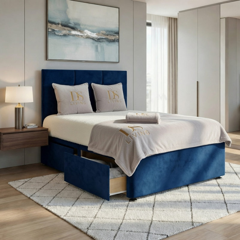 Alexzis Upholstered Bed, Super King, Dark Blue