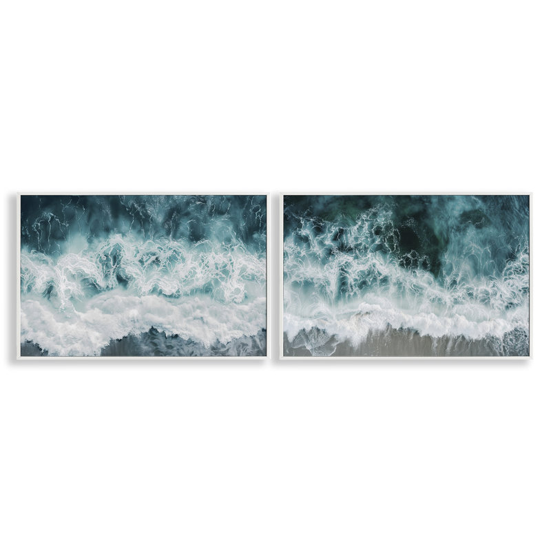 Ensemble de 2 giclées encadrées Hazy Water Waves, design par Lazar Studio, H 12 po x l 36 po