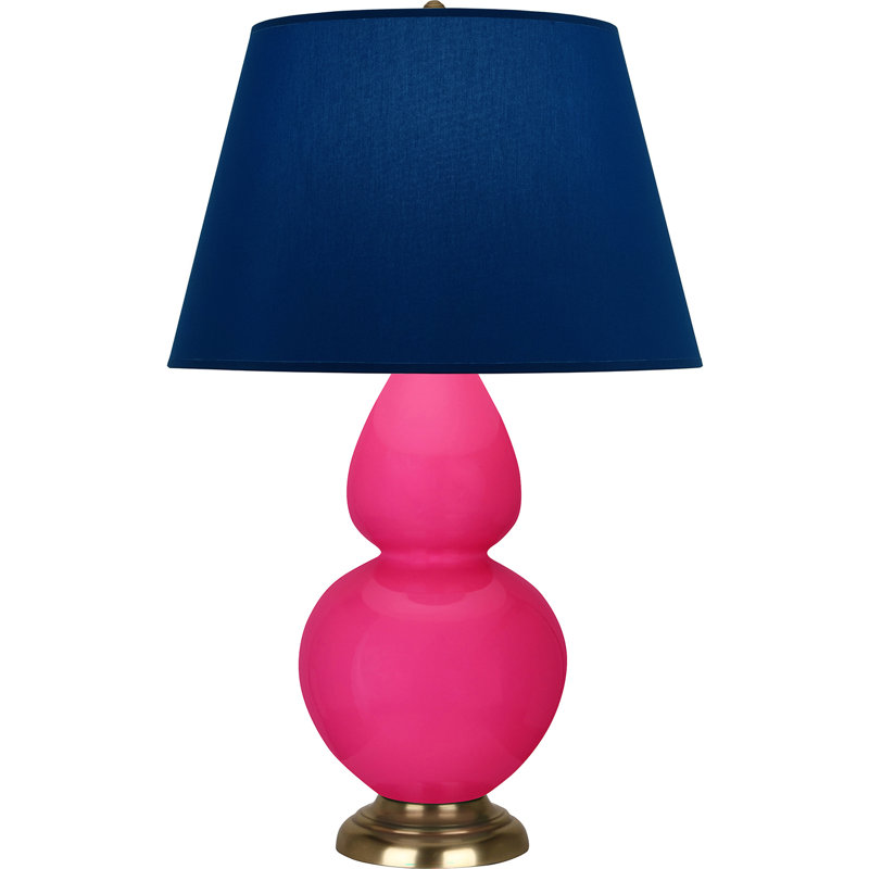 Lampe de table double gourde en céramique, Bleu marine/gris, Rose Razzle glacé / laiton, Laiton