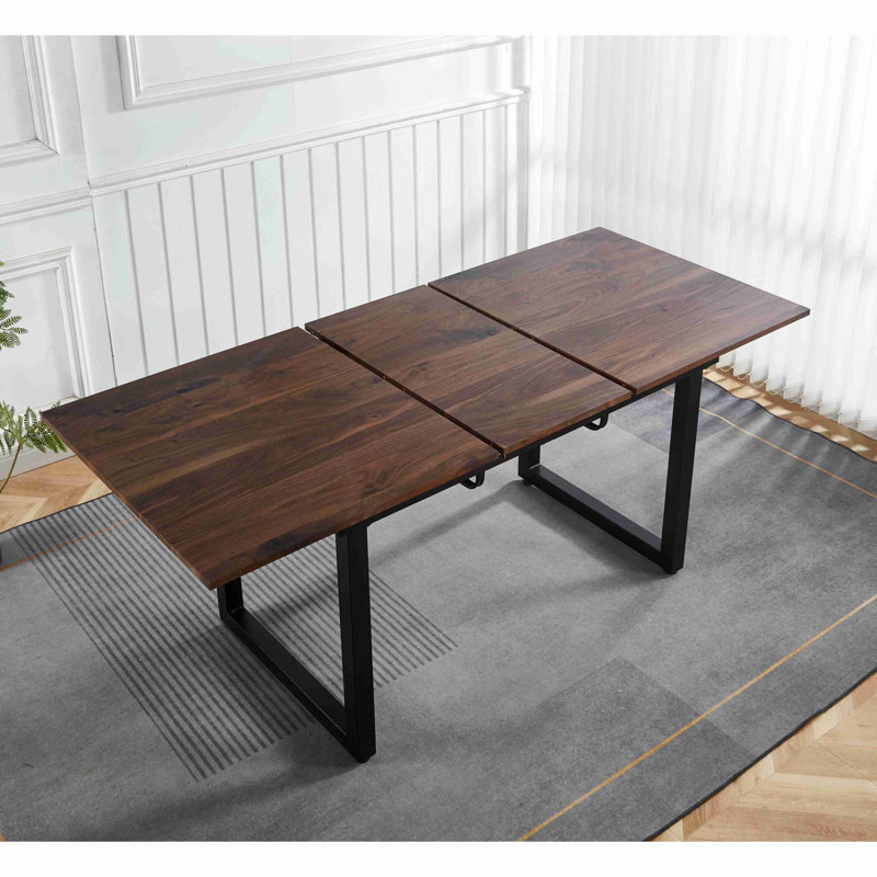 Table de salle à manger extensible avec pieds en métal - Table convertible peu encombrante, Noyer / noir