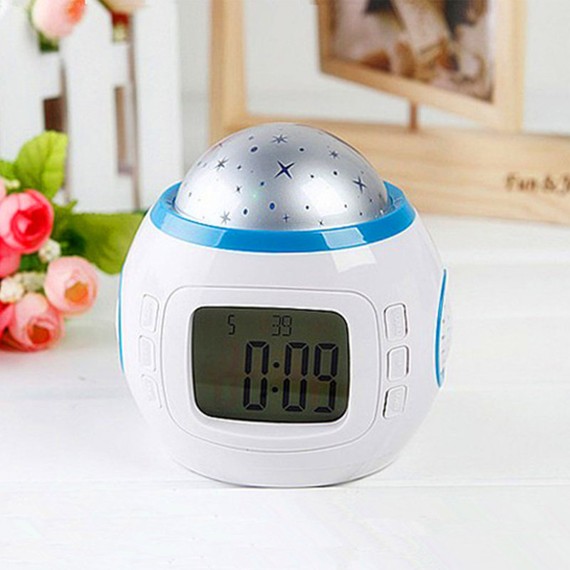 Projection Light Clock Backlight Snooze Function Sky Projector Digital Alarm with Music Thermometer Calendar