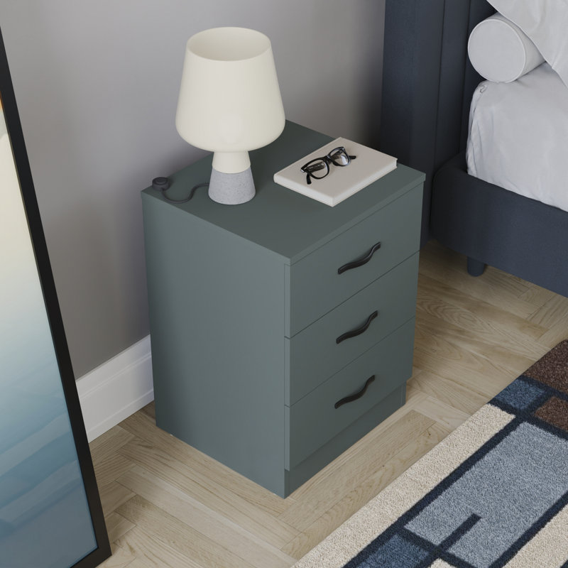 Maybery 3 - Drawer Bedside Table Nightstand, Green