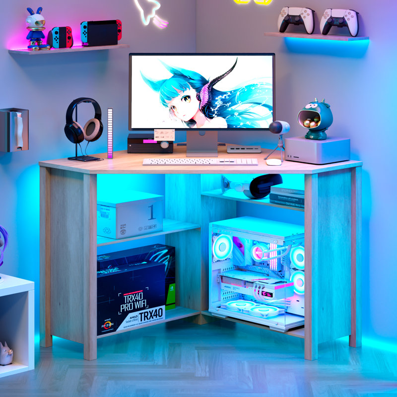 Computer Desk with Power Outlet, Yellow