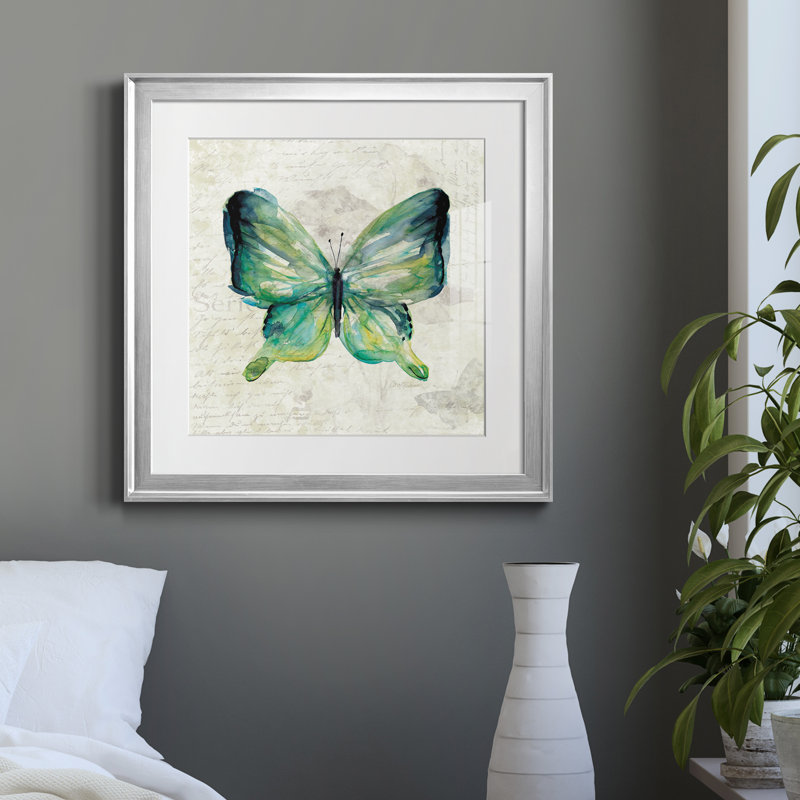 Papillon croquis II - Cadre photo, reproduction d'art sur papier, Papier avec cadre argenté, H 17,5 po x l 17,5 po x P 1,5 po