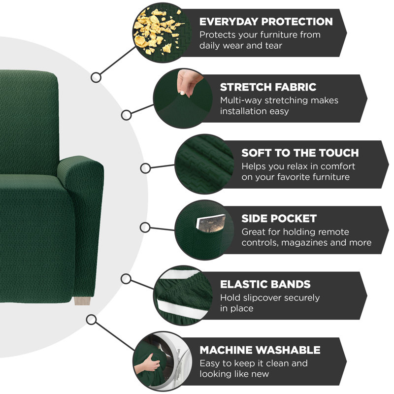 Housse pour fauteuil inclinable à coussins carrés/rectangulaires, Mélange de polyester épinette