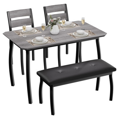 Modern 4-Piece Dining Table Set with Bench and 2 Chairs, Space-Saving Kitchen Table Set with PU Leather Cushions for Small Apartment & Dinette