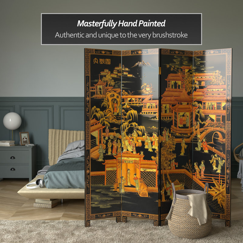 6 Ft. Tall Black Lacquer Room Divider - Courtyard
