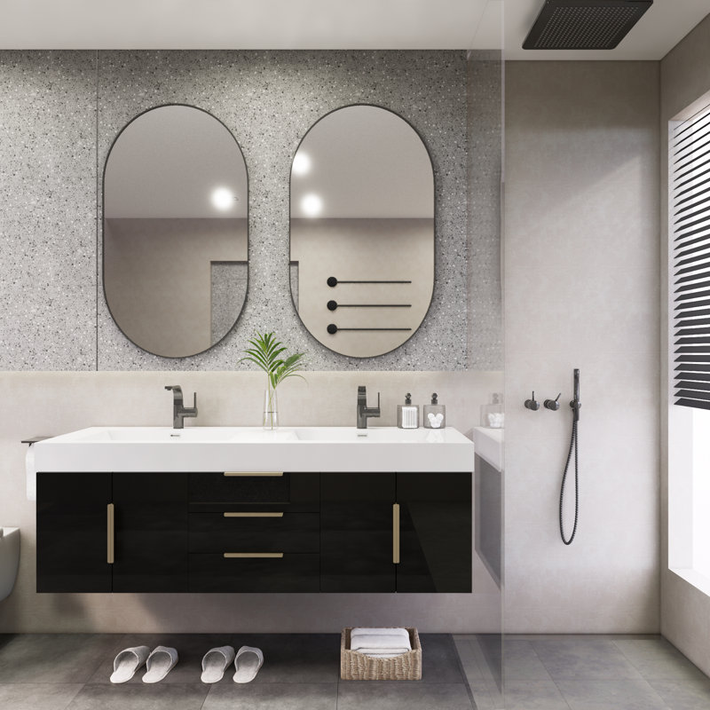Gainesville 59'' Double Bathroom Vanity with Acrylic Top, High Gloss Black