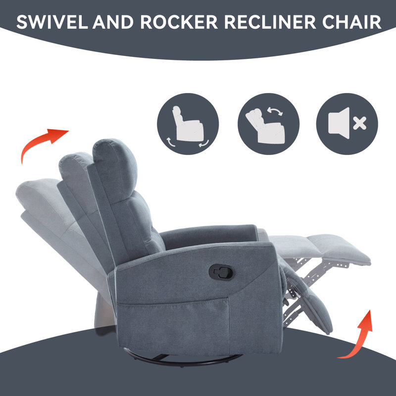 Fauteuil inclinable manuel avec chaise berçante et pivotante en tissu pour le salon, Gris