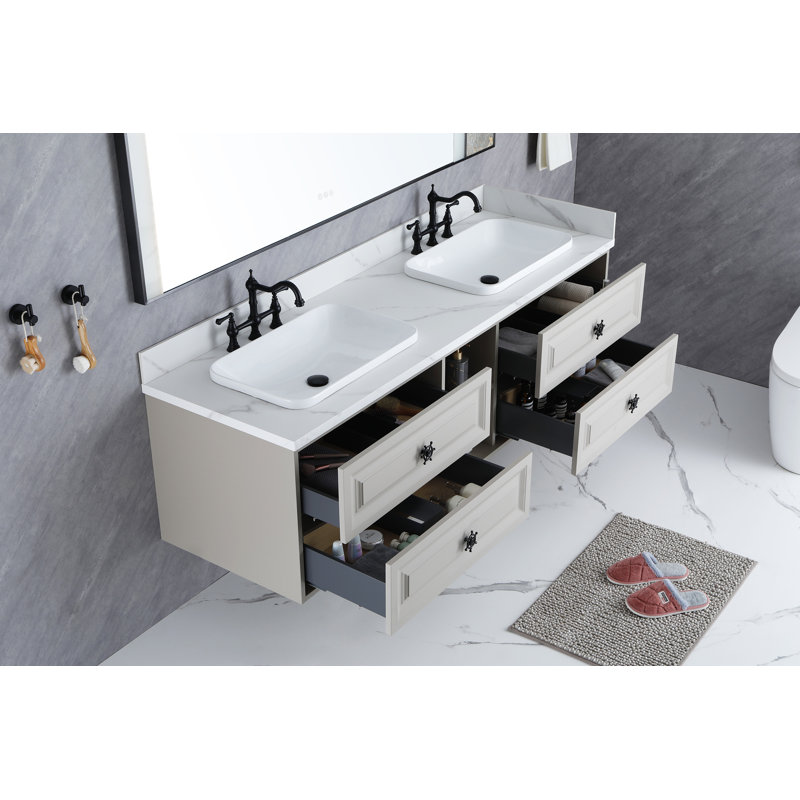 Meuble-lavabo pour salle de bain Doulble Sink, Kaki