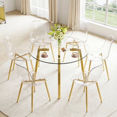 Ensemble de table de salle à manger Mid-Century moderne avec plateau en verre anti-rayures et pieds ergonomiques