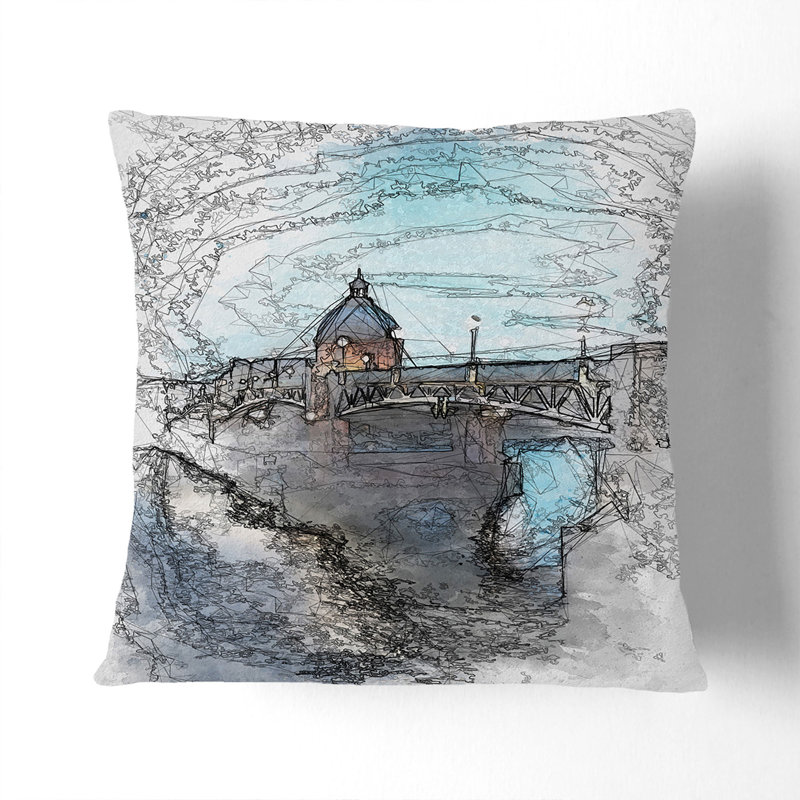 Saint-Pierre Bridge in Toulouse France in Abstract Cushion with Filling, Black, 40cm H x 40cm W x 15cm D