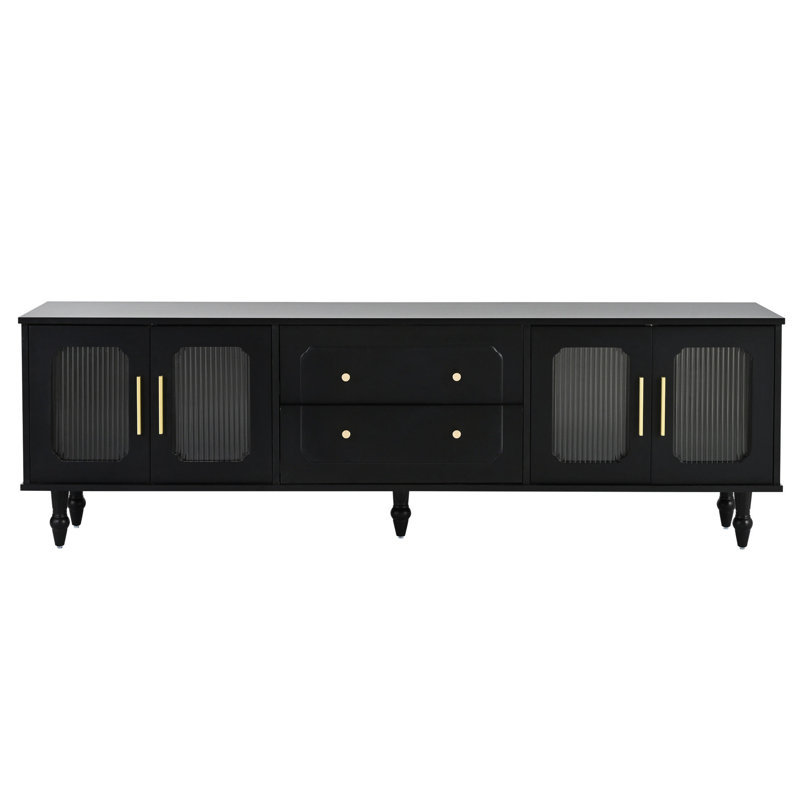 Support pour téléviseur gracieux jusqu'à 78 po: portes en verre cannelé, rangement organisé, écran Glorious noir pour 78 po: finition