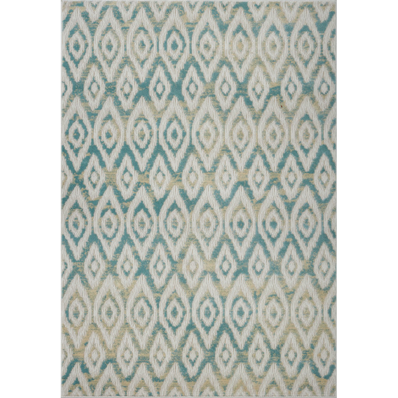 Tapis géométrique blanc / bleu Doop, 5 pi 2 po x 7 pi 5 po