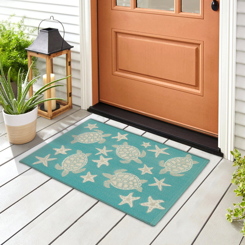 Monchat No Pattern And Not Solid Color Synthetic Non-Skid Kitchen Mat, Aqua, Rectangle 2' x 2'10"