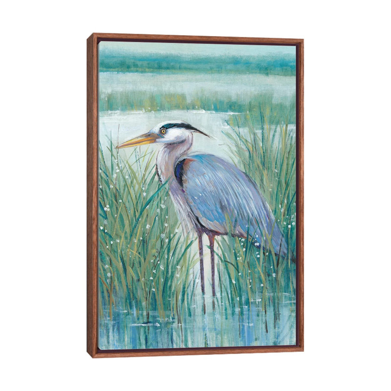 «Wetland Heron II» par Timothy O 'Toole - impression d'art graphique, H 40 po x l 26 po x P 1,5 po, Cadre flottant brun