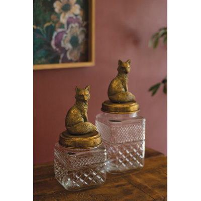  Ensemble de 2 boîtes de rangement décoratives en verre et en métal 13 po
