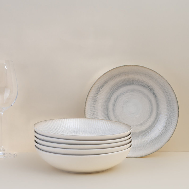 Assiette creuse en porcelaine Paros-Shell Aqua Premium Va au micro-ondes et au lave-vaisselle, 8.3x8.3x1.97"